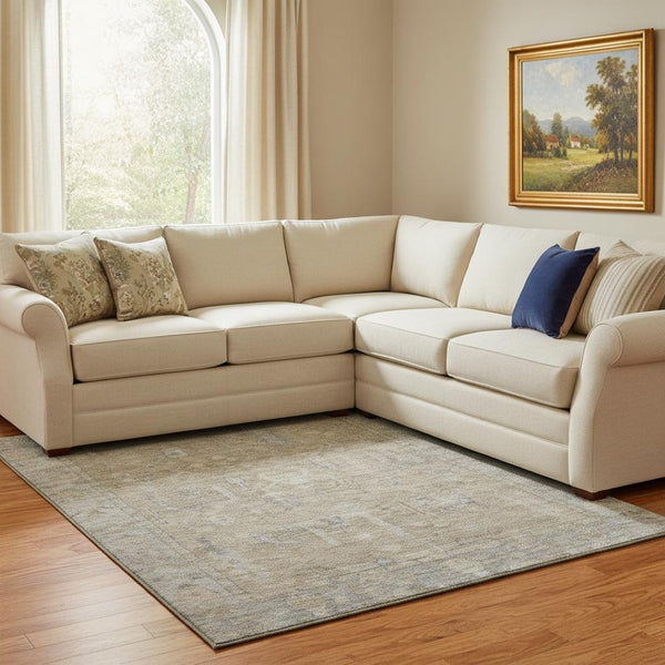 HomeRoots 10' Tan Beige & Gray Oriental Washable Area Rug - Durable, UV-Protected & Stain-Resistant Design 686072