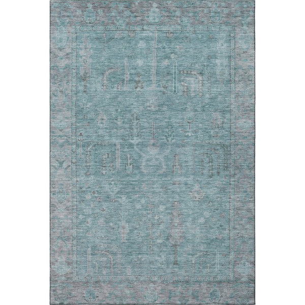 HomeRoots 5' X 8' Teal and Gray Oriental Area Rug - Stylish, Stain-Resistant, UV-Protected for High-Traffic Spaces 686074