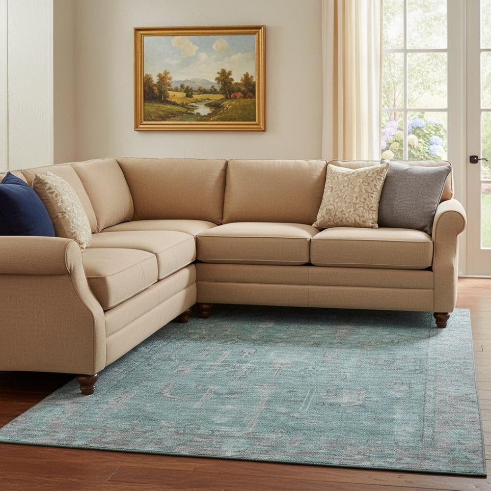 HomeRoots 8' X 10' Teal and Gray Oriental Area Rug - Washable, UV-Protected, Durable for High-Traffic Spaces 686076