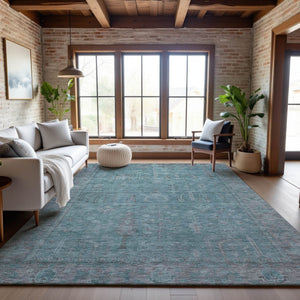 HomeRoots 8' X 10' Teal and Gray Oriental Area Rug - Washable, UV-Protected, Durable for High-Traffic Spaces 686076