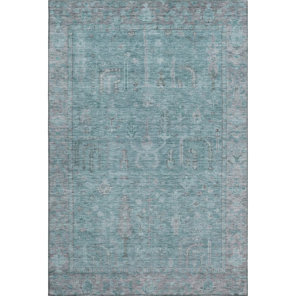 HomeRoots 8' X 10' Teal and Gray Oriental Area Rug - Washable, UV-Protected, Durable for High-Traffic Spaces 686076