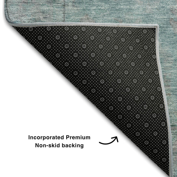HomeRoots 8' X 10' Teal and Gray Oriental Area Rug - Washable, UV-Protected, Durable for High-Traffic Spaces 686076