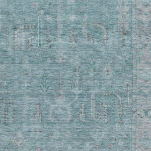 HomeRoots 8' X 10' Teal and Gray Oriental Area Rug - Washable, UV-Protected, Durable for High-Traffic Spaces 686076