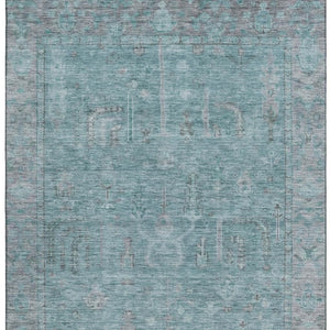 HomeRoots 8' X 10' Teal and Gray Oriental Area Rug - Washable, UV-Protected, Durable for High-Traffic Spaces 686076
