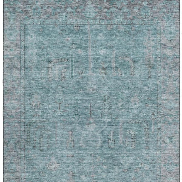 HomeRoots 8' X 10' Teal and Gray Oriental Area Rug - Washable, UV-Protected, Durable for High-Traffic Spaces 686076