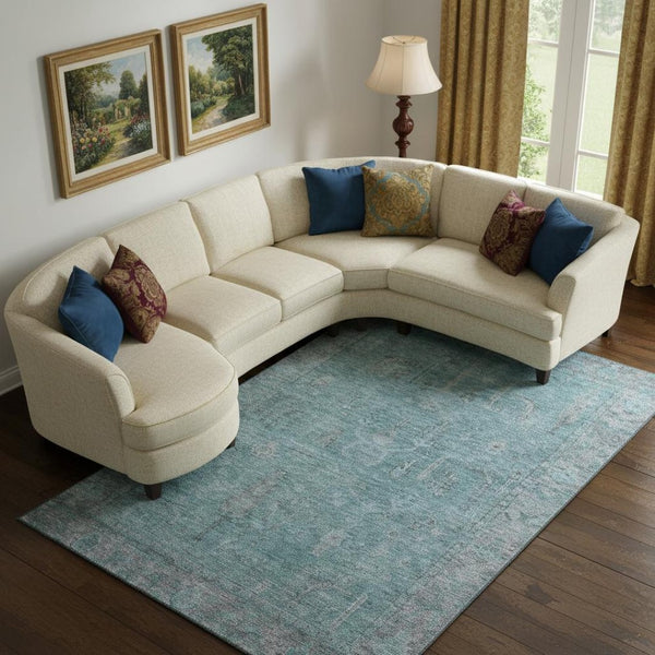 HomeRoots 9' X 12' Teal and Gray Oriental Area Rug - Stylish, Durable, Washable with UV Protection for Homes 686077