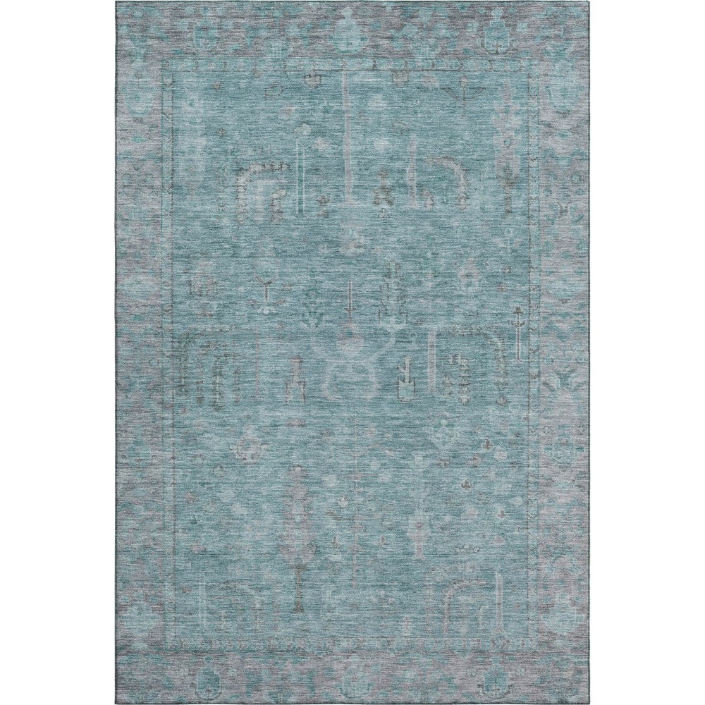 HomeRoots 9' X 12' Teal and Gray Oriental Area Rug - Stylish, Durable, Washable with UV Protection for Homes 686077