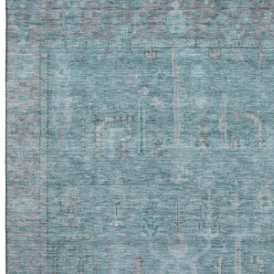 HomeRoots 9' X 12' Teal and Gray Oriental Area Rug - Stylish, Durable, Washable with UV Protection for Homes 686077