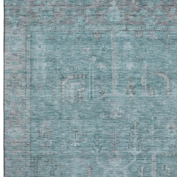 HomeRoots 9' X 12' Teal and Gray Oriental Area Rug - Stylish, Durable, Washable with UV Protection for Homes 686077