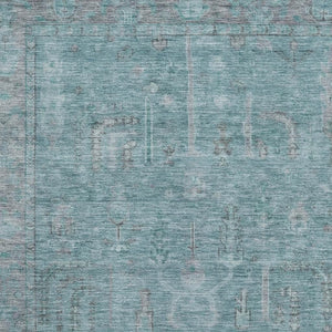 HomeRoots 10' X 14' Teal and Gray Oriental Area Rug - Durable, Washable, Stain Resistant with UV Protection 686078