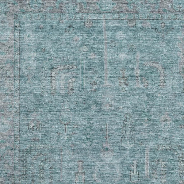 HomeRoots 10' X 14' Teal and Gray Oriental Area Rug - Durable, Washable, Stain Resistant with UV Protection 686078