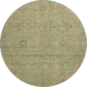 HomeRoots 8' Stylish Floral Washable Round Rug in Artichoke Green, Coral & Gray - Durable & UV Protected! 686081