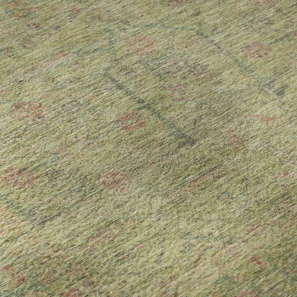 HomeRoots 8' Stylish Floral Washable Round Rug in Artichoke Green, Coral & Gray - Durable & UV Protected! 686081