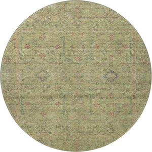 HomeRoots 8' Stylish Floral Washable Round Rug in Artichoke Green, Coral & Gray - Durable & UV Protected! 686081