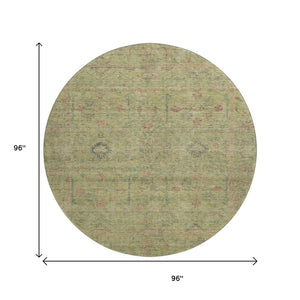HomeRoots 8' Stylish Floral Washable Round Rug in Artichoke Green, Coral & Gray - Durable & UV Protected! 686081
