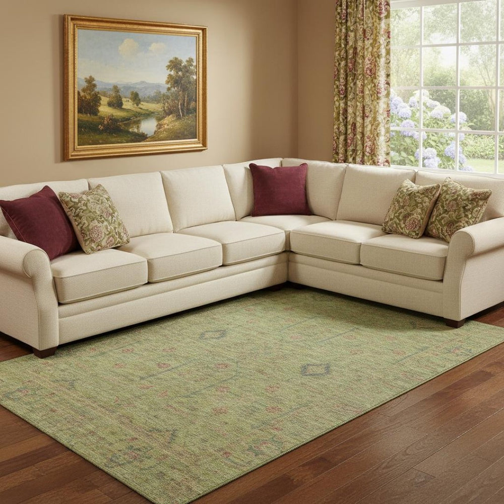 HomeRoots 8' X 10' Washable Floral Area Rug in Artichoke Green, Coral & Gray - Durable, UV Protected & Stylish! 686082