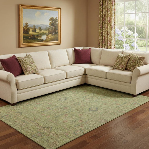 HomeRoots 8' X 10' Washable Floral Area Rug in Artichoke Green, Coral & Gray - Durable, UV Protected & Stylish! 686082