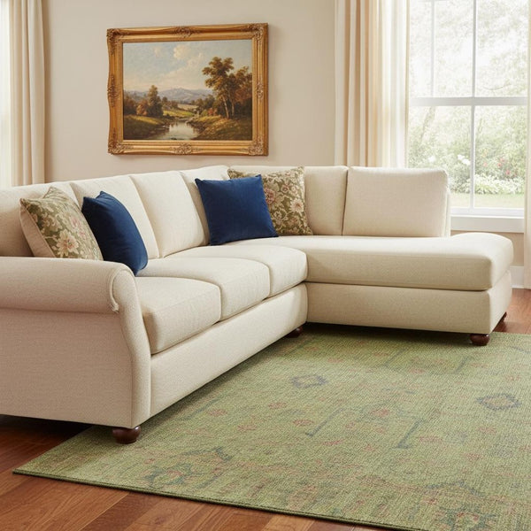 HomeRoots 10' X 14' Artichoke Green Floral Area Rug – Stylish Washable Design with UV Protection for Durability 686084