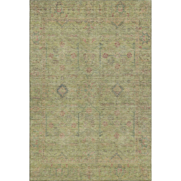 HomeRoots 10' X 14' Artichoke Green Floral Area Rug – Stylish Washable Design with UV Protection for Durability 686084