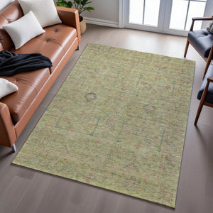 HomeRoots 10' X 14' Artichoke Green Floral Area Rug – Stylish Washable Design with UV Protection for Durability 686084