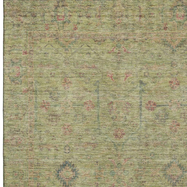HomeRoots 10' X 14' Artichoke Green Floral Area Rug – Stylish Washable Design with UV Protection for Durability 686084