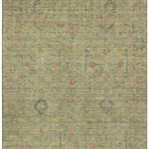 HomeRoots 10' X 14' Artichoke Green Floral Area Rug – Stylish Washable Design with UV Protection for Durability 686084