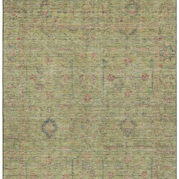 HomeRoots 10' X 14' Artichoke Green Floral Area Rug – Stylish Washable Design with UV Protection for Durability 686084