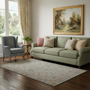 HomeRoots 5' X 8' Floral Area Rug in Taupe, Teal & Coral – Washable, UV-Protected, Durable for Kids & Pets! 686086