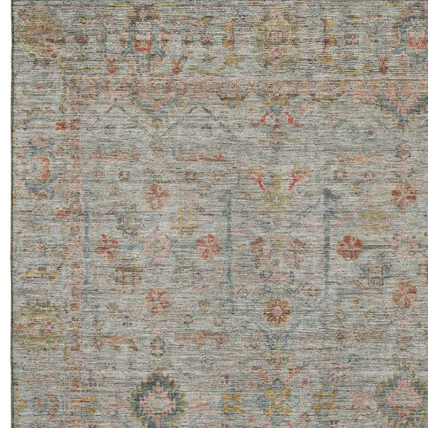 HomeRoots 5' X 8' Floral Area Rug in Taupe, Teal & Coral – Washable, UV-Protected, Durable for Kids & Pets! 686086