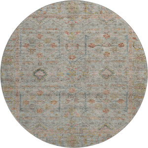 HomeRoots 8' Floral Washable Round Rug in Taupe, Teal & Coral – UV Protected, Perfect for High-Traffic Areas! 686087