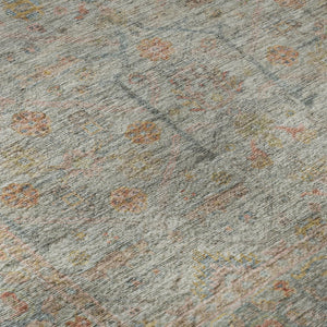 HomeRoots 8' Floral Washable Round Rug in Taupe, Teal & Coral – UV Protected, Perfect for High-Traffic Areas! 686087
