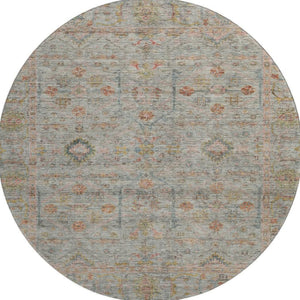 HomeRoots 8' Floral Washable Round Rug in Taupe, Teal & Coral – UV Protected, Perfect for High-Traffic Areas! 686087