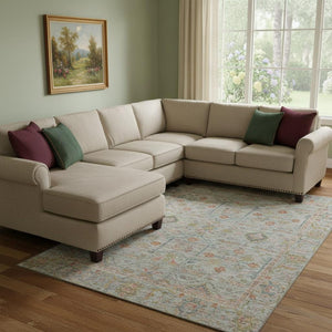 HomeRoots 8' X 10' Floral Area Rug in Taupe, Teal & Coral - Washable, UV-Protected, Durable for Family Spaces! 686088