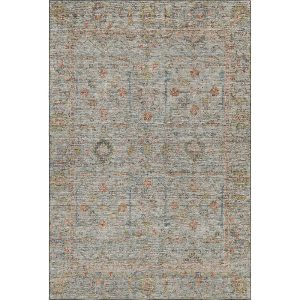 HomeRoots 8' X 10' Floral Area Rug in Taupe, Teal & Coral - Washable, UV-Protected, Durable for Family Spaces! 686088