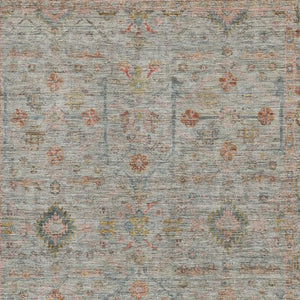 HomeRoots 8' X 10' Floral Area Rug in Taupe, Teal & Coral - Washable, UV-Protected, Durable for Family Spaces! 686088