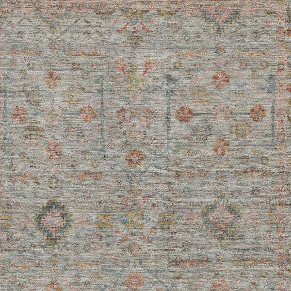 HomeRoots 8' X 10' Floral Area Rug in Taupe, Teal & Coral - Washable, UV-Protected, Durable for Family Spaces! 686088