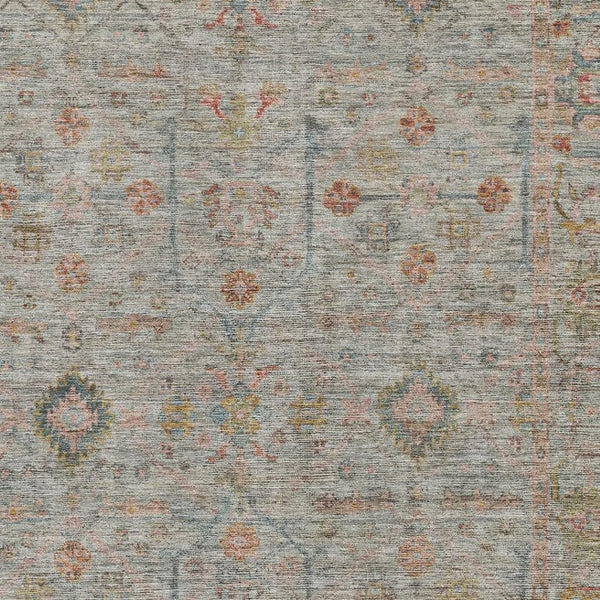 HomeRoots 9' X 12' Floral Area Rug in Taupe, Teal & Coral - Washable, Stain-Resistant, UV Protected Charm 686089
