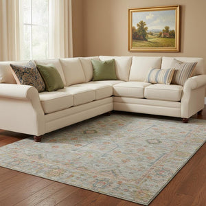 HomeRoots 10' X 14' Floral Washable Area Rug in Taupe, Teal & Coral - Durable, Stain-Resistant with UV Protection 686090