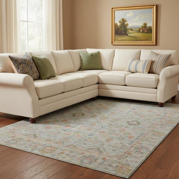 HomeRoots 10' X 14' Floral Washable Area Rug in Taupe, Teal & Coral - Durable, Stain-Resistant with UV Protection 686090