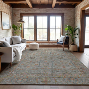 HomeRoots 10' X 14' Floral Washable Area Rug in Taupe, Teal & Coral - Durable, Stain-Resistant with UV Protection 686090