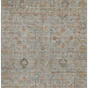 HomeRoots 10' X 14' Floral Washable Area Rug in Taupe, Teal & Coral - Durable, Stain-Resistant with UV Protection 686090