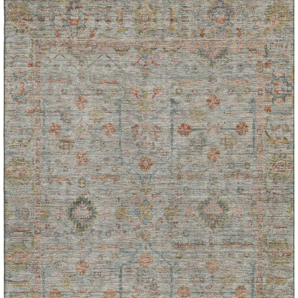 HomeRoots 10' X 14' Floral Washable Area Rug in Taupe, Teal & Coral - Durable, Stain-Resistant with UV Protection 686090