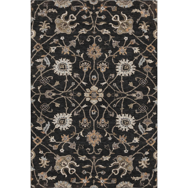 HomeRoots 5' X 8' Floral Area Rug in Black, Ivory & Beige - Washable, UV Protected, Stain Resistant Design! 686092