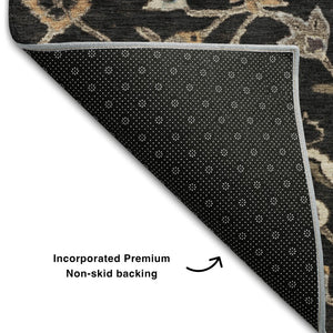 HomeRoots 5' X 8' Floral Area Rug in Black, Ivory & Beige - Washable, UV Protected, Stain Resistant Design! 686092