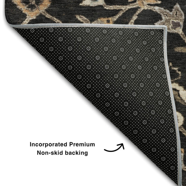 HomeRoots 5' X 8' Floral Area Rug in Black, Ivory & Beige - Washable, UV Protected, Stain Resistant Design! 686092