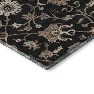 HomeRoots 5' X 8' Floral Area Rug in Black, Ivory & Beige - Washable, UV Protected, Stain Resistant Design! 686092
