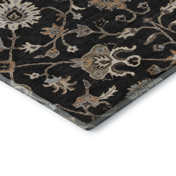 HomeRoots 5' X 8' Floral Area Rug in Black, Ivory & Beige - Washable, UV Protected, Stain Resistant Design! 686092