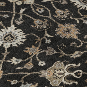 HomeRoots 5' X 8' Floral Area Rug in Black, Ivory & Beige - Washable, UV Protected, Stain Resistant Design! 686092