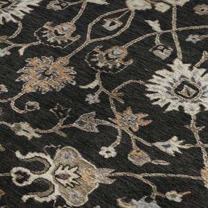 HomeRoots 10' X 14' Stylish Black Ivory Beige Floral Washable Area Rug with UV Protection for Family Spaces 686096