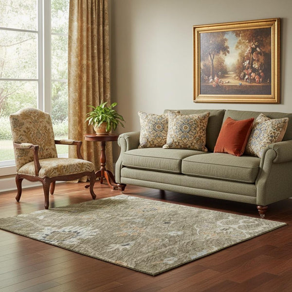 HomeRoots 5' X 8' Floral Area Rug in Brown, Beige & Copper - Washable, Stain-Resistant with UV Protection! 686098
